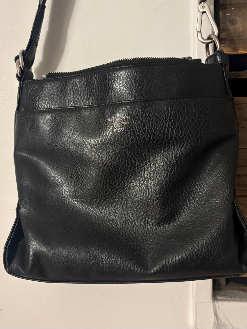 Matt & Nat Black Crossbody Bag Vegan Leather Purse with Silver Hardware